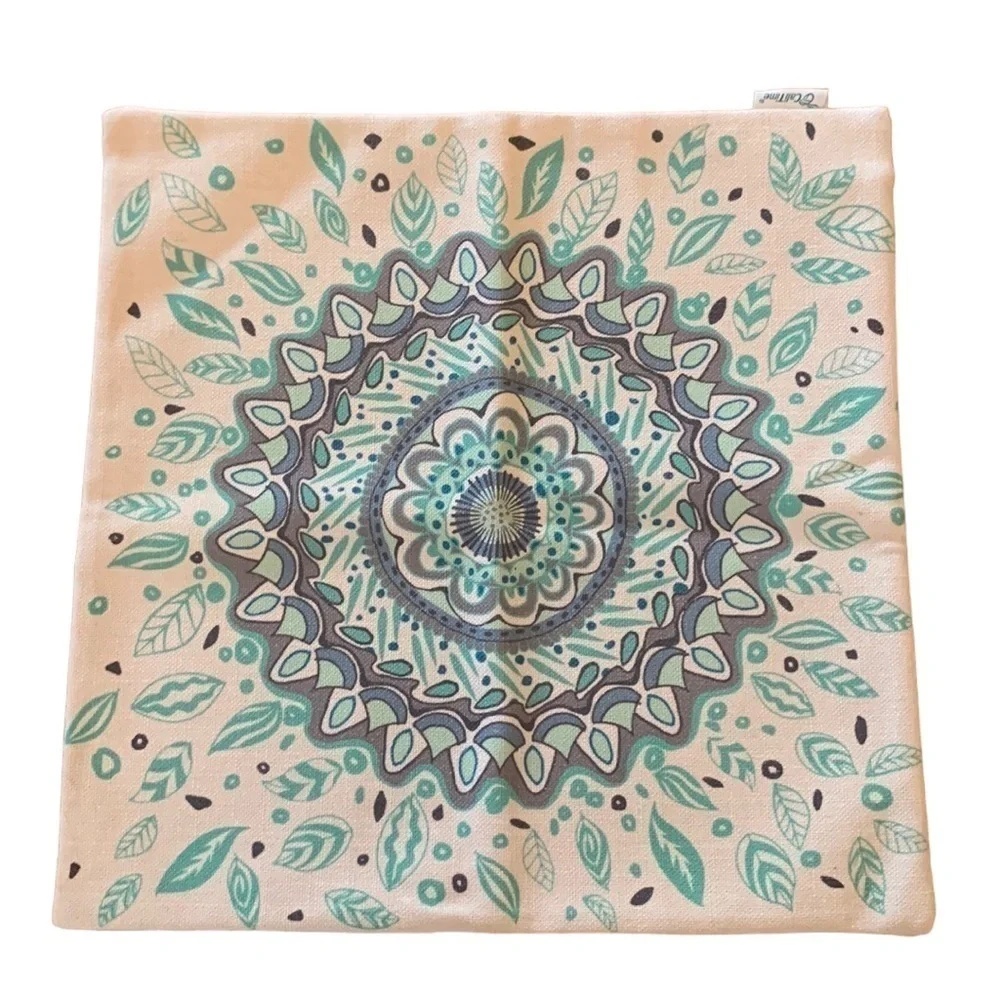 Mandala Pillow Cover Blue Teal Black Canvas 17” x‎ 17” Square